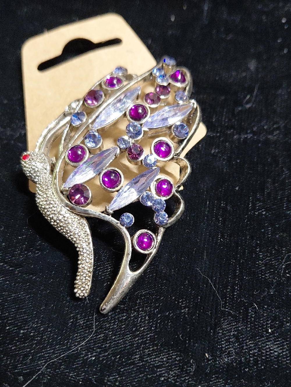 Silver Peacock Brooch with Purple and Clear Stones - Women Jewelry